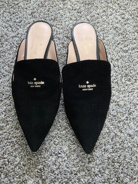 kate spade New York Black Suede Pointed-Toe Backless Mules